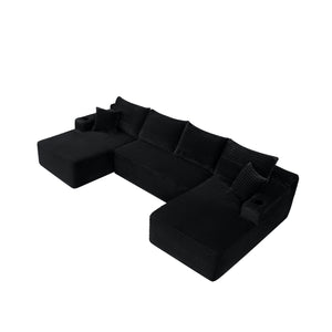 126" Cloud Sectional Sofa with U-Shape Chaise and Side Pockets and Cup Holder