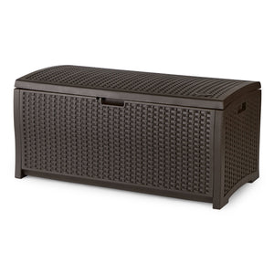 Suncast DBW7300 73 Gallon Resin Wicker Outdoor Patio Storage Deck Box, Mocha - TRAPSKI