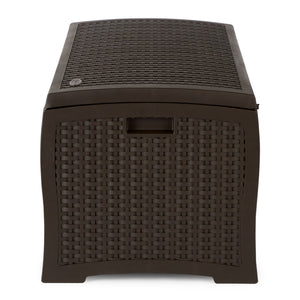 Suncast DBW7300 73 Gallon Resin Wicker Outdoor Patio Storage Deck Box, Mocha - TRAPSKI