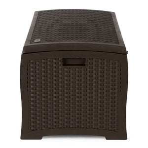 Suncast DBW7300 73 Gallon Resin Wicker Outdoor Patio Storage Deck Box, Mocha
