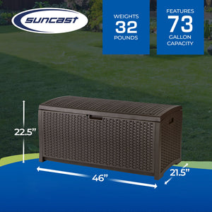 Suncast DBW7300 73 Gallon Resin Wicker Outdoor Patio Storage Deck Box, Mocha - TRAPSKI