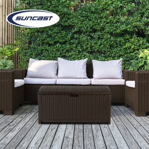 Suncast DBW7300 73 Gallon Resin Wicker Outdoor Patio Storage Deck Box, Mocha - TRAPSKI