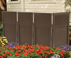 Suncast Backyard Patio Screen Gate w/ Backyard Patio Wicker Resin Storage Box