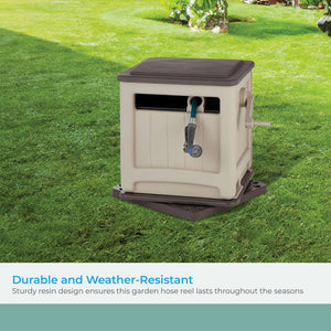 Suncast Swivel Smart Trak Hose Hideaway 225 Foot Hose Reel Storage Bin, Taupe