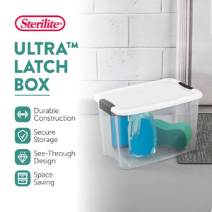 Sterilite 30 Qt Clear Plastic Stackable Storage Bin w/ White Latch Lid, 18 Pack