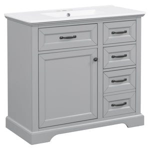36" Bathroom Vanity With Sink, 2 Tip-Out Drawers, Soft Close Hinges