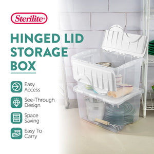 Sterilite 48 Quart Hinged Lid Storage Box Plastic Stackable Bin with Lid, 6 Pack