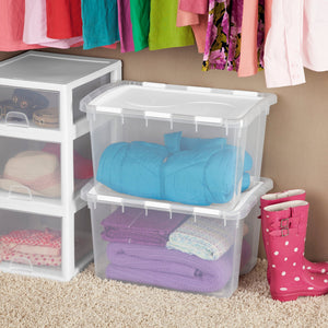 Sterilite 48 Quart Hinged Lid Storage Box Plastic Stackable Bin with Lid, 6 Pack