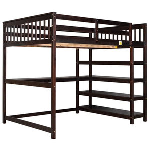 Loft Bed With Storage Shelves And Under Bed Desk