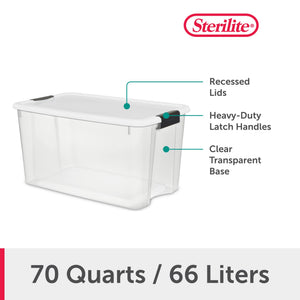 Sterilite 70 Qt Clear Plastic Stackable Storage Bin with Latching Lid, (4 Pack)