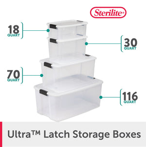 Sterilite 70 Qt Clear Plastic Stackable Storage Bin with Latching Lid, (4 Pack)