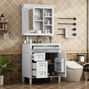 Bathroom Vanity With Medicine Cabinet, Royal Mirror Cabinet, Modern Bathroom Storage Cabinet With 2 Soft Closing Doors And 4 Drawers