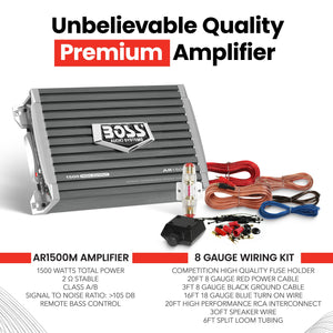 Boss AR1500M 1500 Watt MONO Compact Amplifier and Bass Knob and Amp Wiring Kit - TRAPSKI