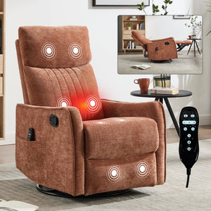 Orange Heat Massage Manual Recliner Chair with Rocker and Swivel