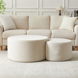 Modern Upholstered Round Coffee Table For Living Room (Set of 2)