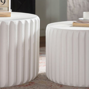 White Scalloped Round Coffee Table Set: Nesting Design, Elegant Curved-Edge Shape