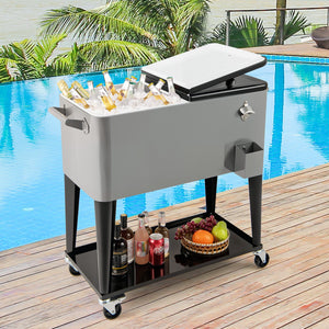 Portable Patio Cooler with Bottom Storage Shelf and Bottle Opener