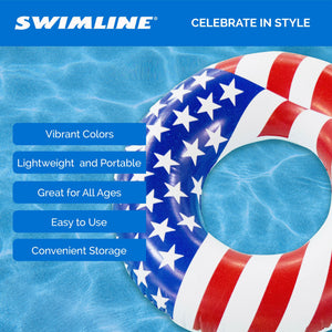 Swimline 36" Round Inflatable Patriotic American Flag Swimming Pool Tube Float