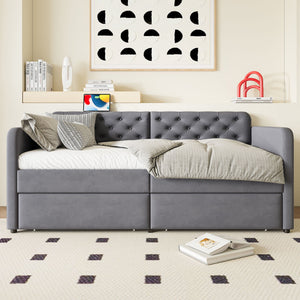 Twin Size Upholstered Daybed With 2 Storage Drawers And USB Charging Design - Gray