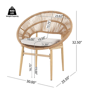 Cyril Outdoor Wicker Papasan Style Dining Chair with Teak Finished Legs - Set of 2
