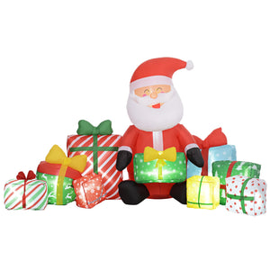 Inflatable Santa Claus with Gift Boxes and LED Lights - Red/White