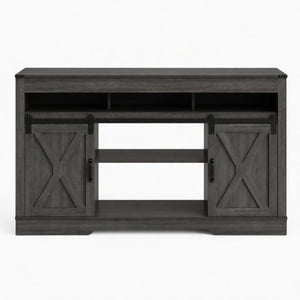Farmhouse TV Stand With Sliding Barn Doors & Adjustable Storage