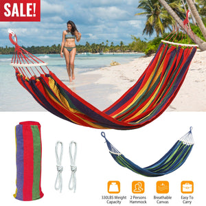 Double Hammock 2 Person Canvas Hanging Hammock Swing Bed with Carrying Bag Hold 330LBS for Camping Travel Beach