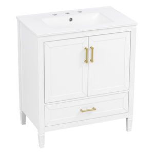 Elegant Fluted Bathroom Vanity With Sink, Soft Close Doors & Drawer