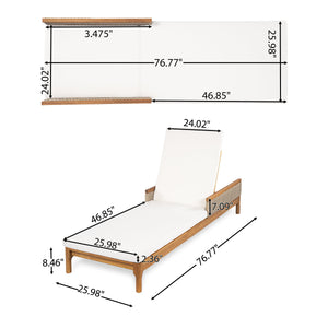 Solid Acacia Wood Sun Lounger with Beige Cushions and Light Grey Wicker