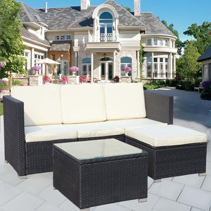 Outdoor 5-Piece PE Rattan Wicker Patio Sofa Set with Coffee Table