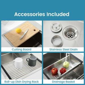 Stainless Steel Kitchen Sink, 33”x22” Single Bowl, Overmount, Brushed Finish