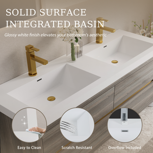 60" Wall-Mounted Bathroom Vanity with Double Sinks and Floating Storage