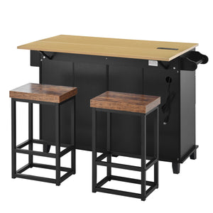 TOPMAX Farmhouse Kitchen Island with Drop Leaf and 2 Seatings