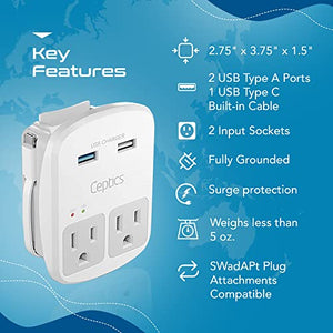 World-Way 6 Travel Adapter Kit | 2 USB + 2 US Outlets - Grounded (WPS-2B) - TRAPSKI