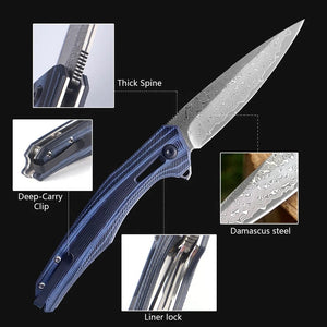 Erebus Japanese Gentleman's Knife with VG-10 Damascus, G10 Handle & Leather Sheath