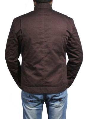 Men's Cotton Dark Brown Leather Biker Jacket