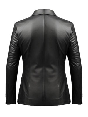 Men Black Leather Two Button Blazer – Leather Blazer for Men