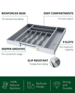 Silverware Drawer Organizer, Gray (9 Slots)