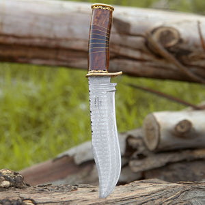 Surge Damascus Bowie Knife with Rosewood Mosaic Handle