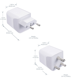 India Travel Adapter Plug Combo - Type C, D | Dual USB - Indian Combo (CTU-9C-10) - TRAPSKI
