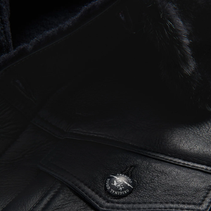 New Men Black Sheepskin Real Shearling Leather B3 Bomber Flying Trucker Jacket