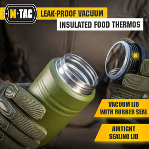 M-Tac Stainless 25 oz Thermos with folding spoon Olive - TRAPSKI