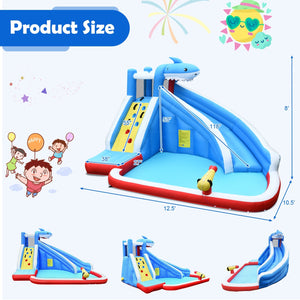 Inflatable Shark Bounce House with Water Slide and Climbing Wall without Blower