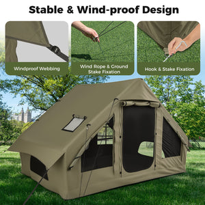 4-6 People Inflatable Camping Tent with 4 Mesh Screen Windows and 2 Doors