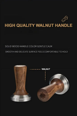 Solid Walnut Espresso Tamper Set - 58mm Solid Wood Handle + Stand
