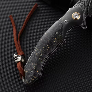 Venom Japanese Damascus Pocket Knife with Stained Maple Burl Wood Handle