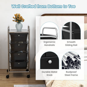 4-Drawer Cart Storage Bin Organizer Rolling with Plastic Drawers-Black
