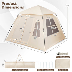 4 Person Camping Tent Portable Automatic Easy Setup with Rainfly and 2 Doors