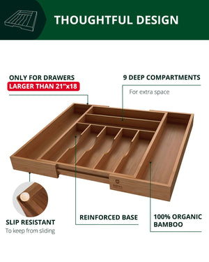 Silverware Drawer Organizer, Brown Bamboo (9 Slots)