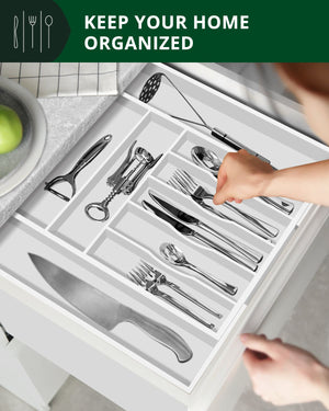 Silverware Drawer Organizer, White (9 Slots)